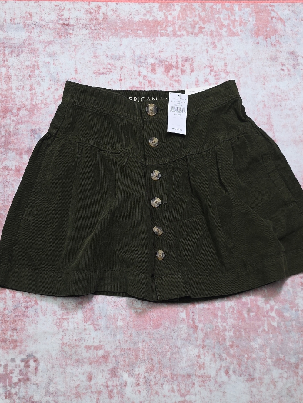 American Eagle olive green corduroy button-front mini skirt NWT size 000 W23